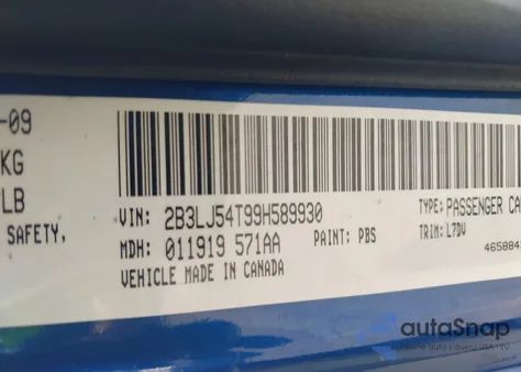 2009 Dodge Challenger R/T из США, поврежденный, VIN 2B3LJ54T99H589930